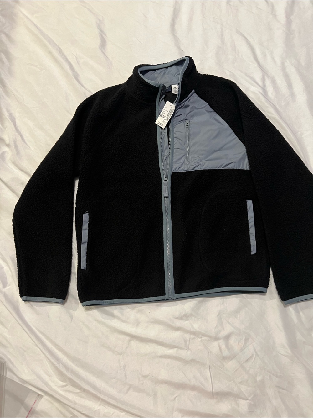 The Children's Place Black Fleece Pea Coat with Gray Accents